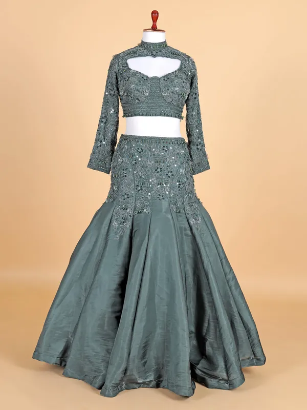 Green chiffon party wear lehenga choli