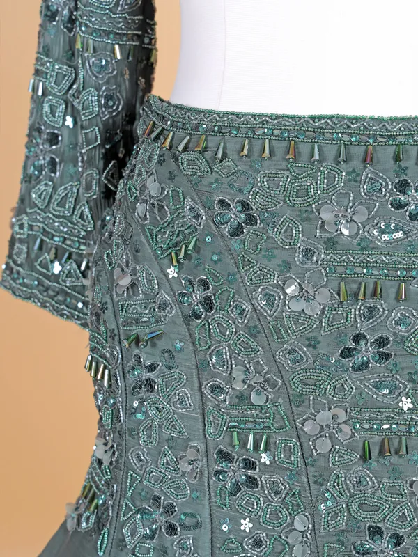 Green chiffon party wear lehenga choli