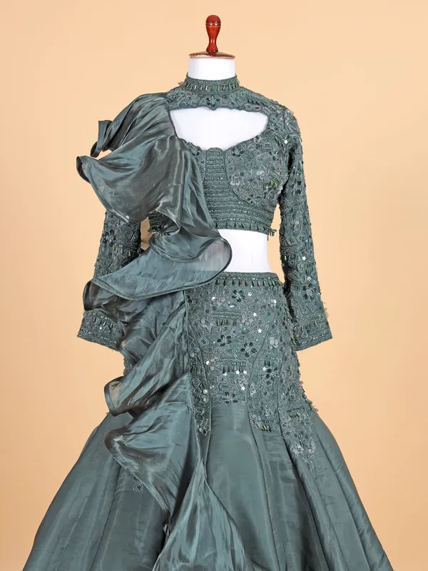 Green chiffon party wear lehenga choli