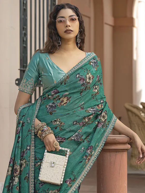 Green ciscose dola silk saree for women festive wear