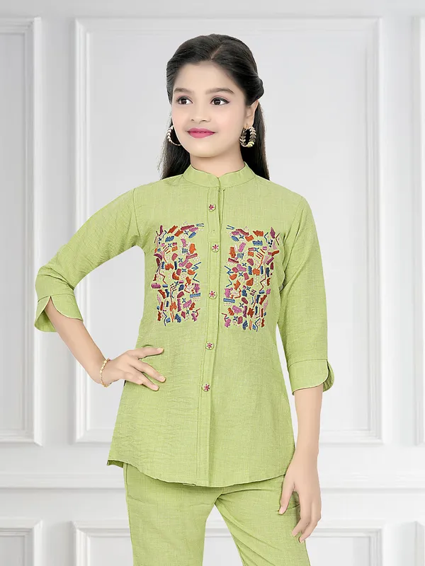 Green cotton embroidery co-ord set