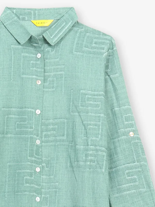Green cotton embroidery shirt