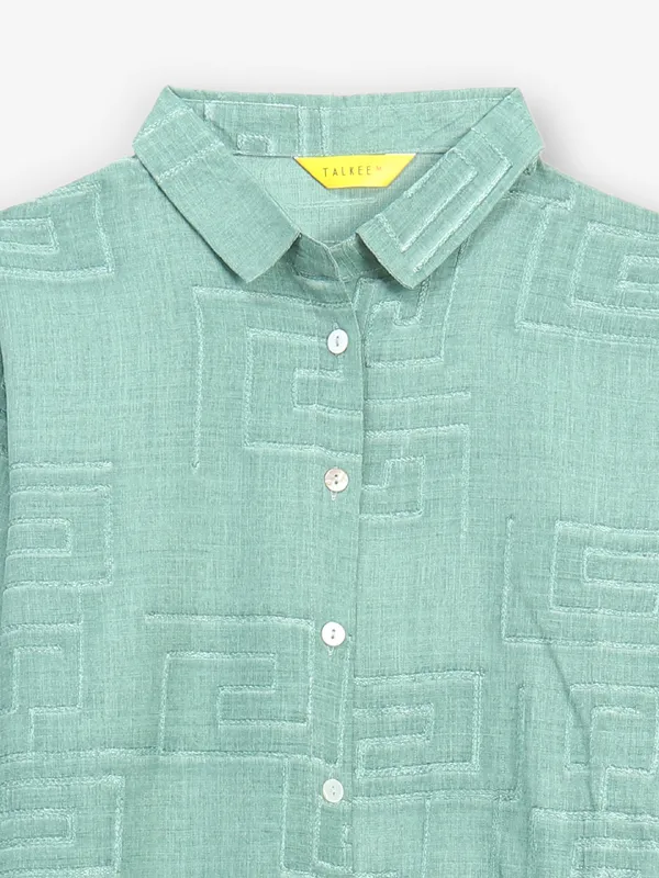 Green cotton embroidery shirt