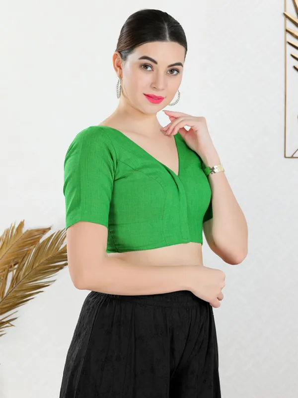 Green cotton plain blouse