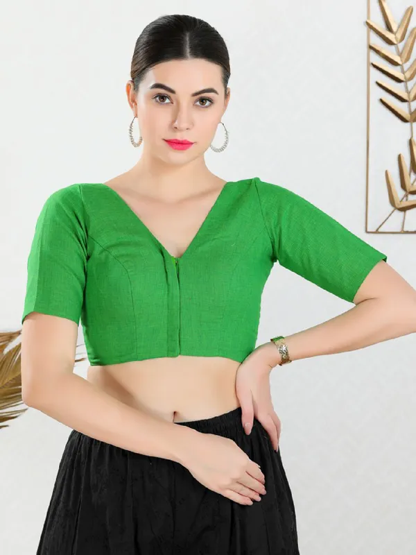 Green cotton plain blouse