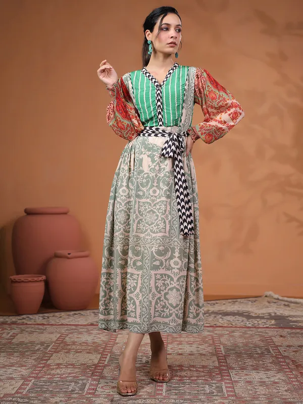 Green cotton printed casua wear kurti