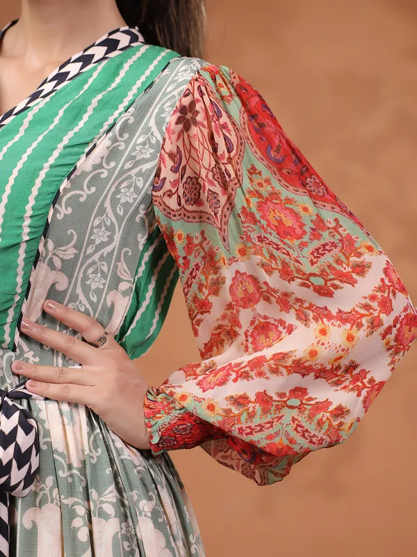 Green cotton printed casua wear kurti