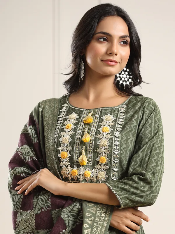 Green cotton printed kurti set