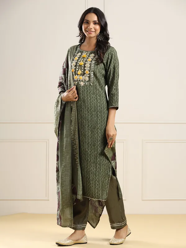 Green cotton printed kurti set
