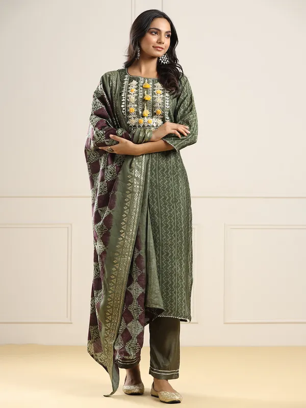 Green cotton printed kurti set