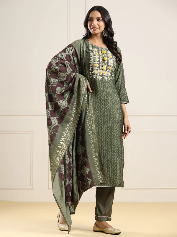 Green cotton printed kurti set