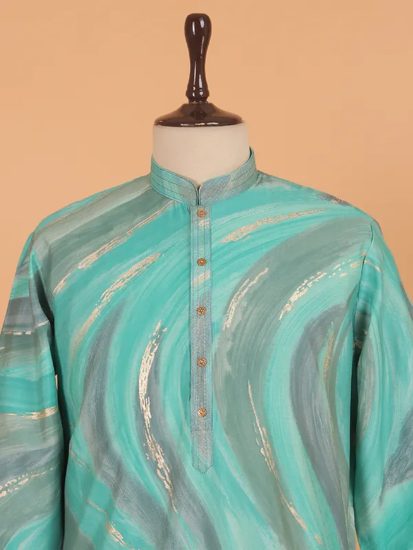 Green cotton shaded festive kurta set for men