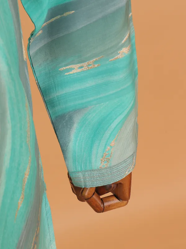 Green cotton shaded festive kurta set for men