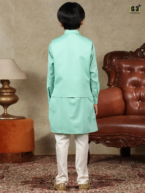 Green cotton silk boys waistcoat set