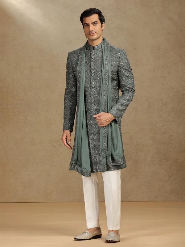 Green cotton silk indo western with dupatta