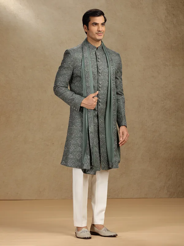 Green cotton silk indo western with dupatta