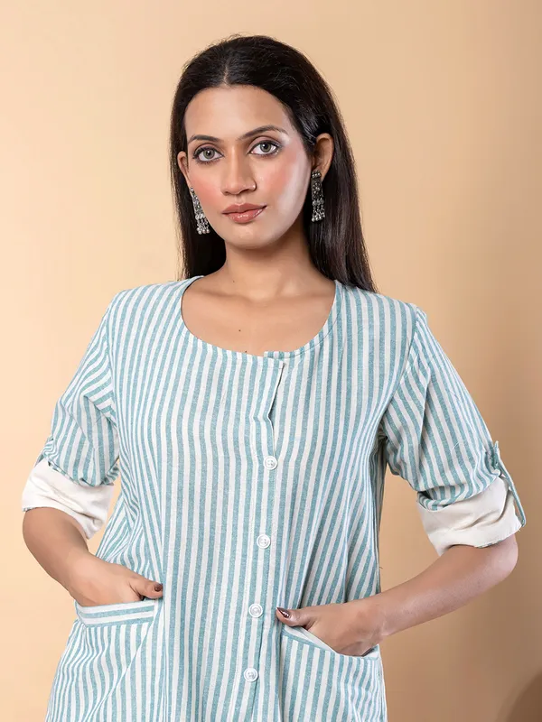 Green cotton silk striped co ord set