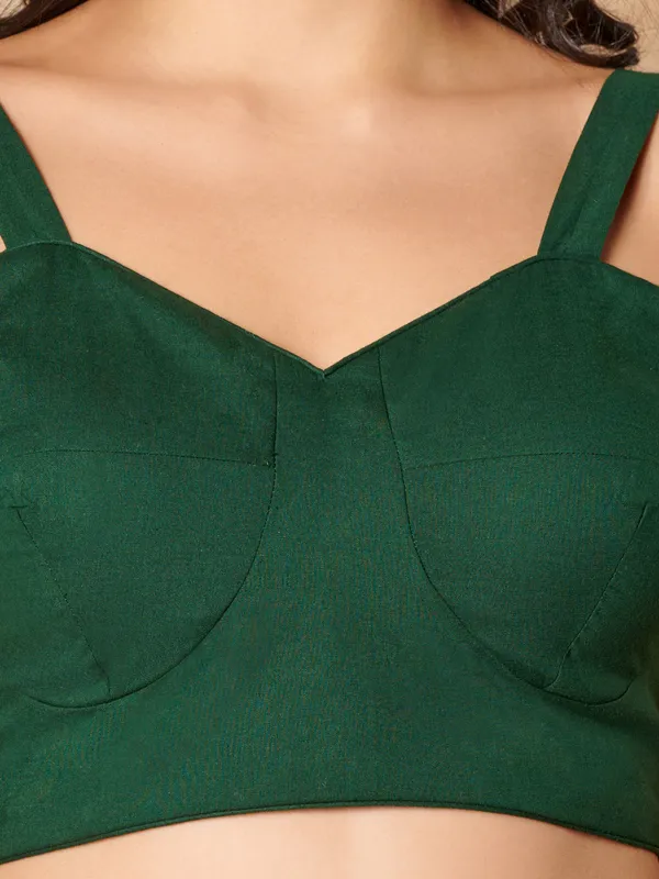 Green cotton sleeveless ready made blouse