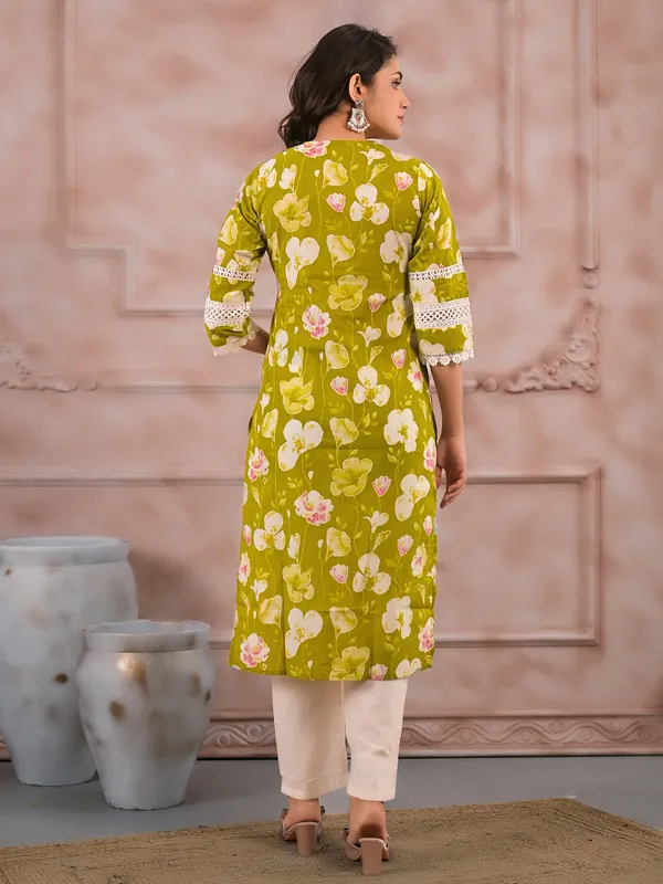 Green cutwork cotton kurti set