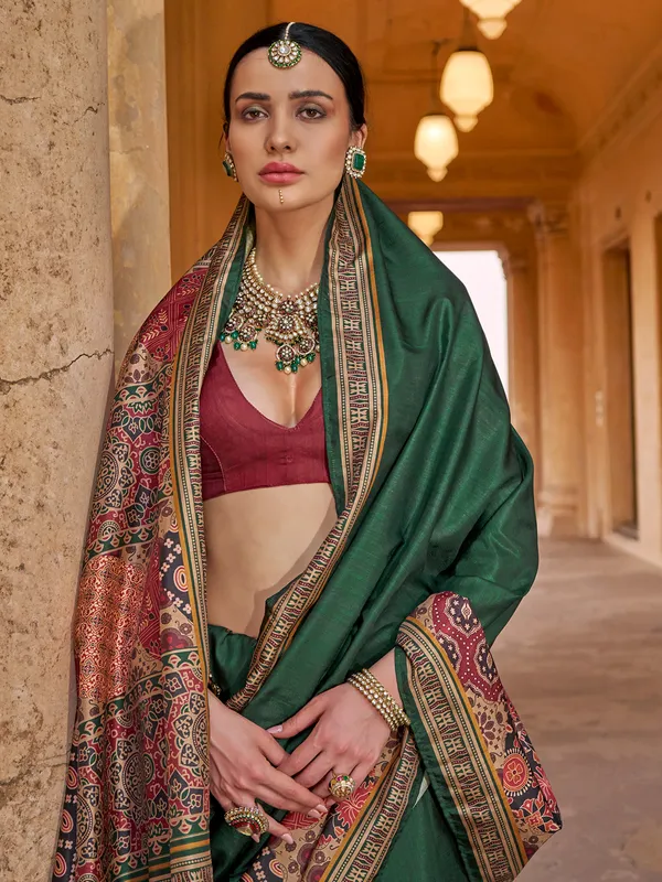Green elegant and soft silk saree for women