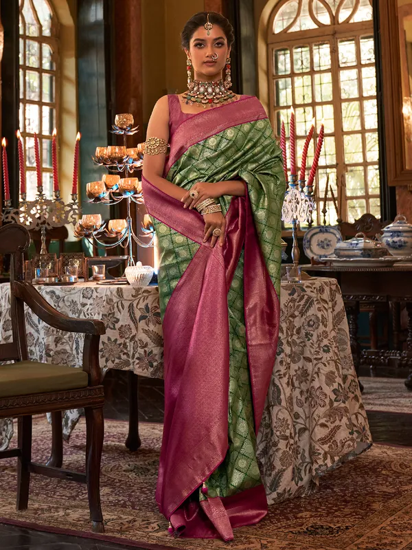 Green silk elegant zari weaving saree