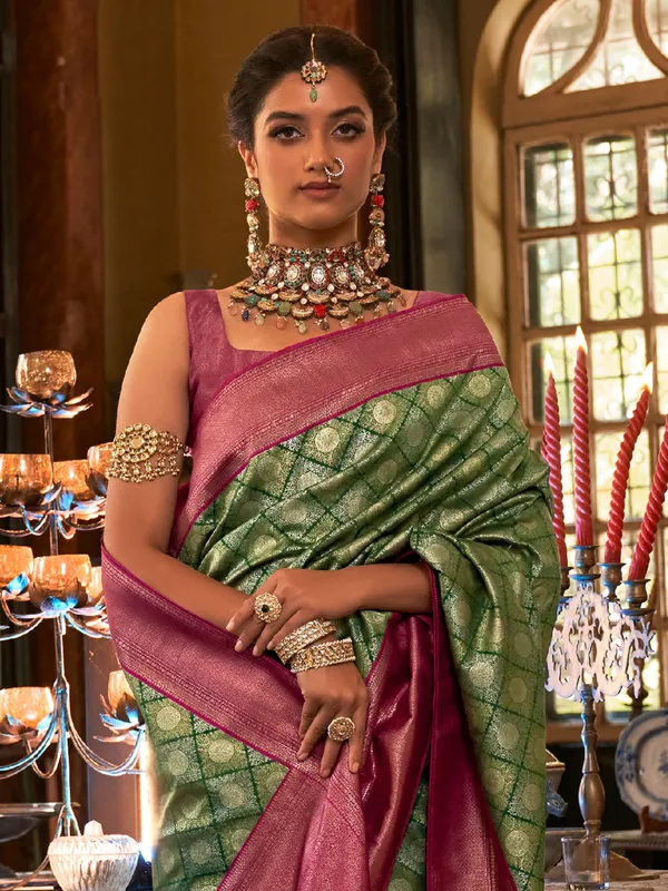 Green silk elegant zari weaving saree