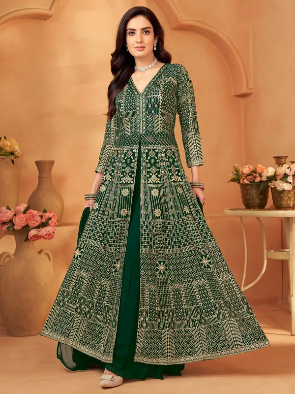 Green embroiderd georgette palazzo suit