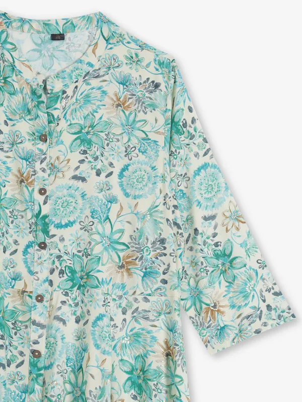Green emerald bloom cotton silk kurti