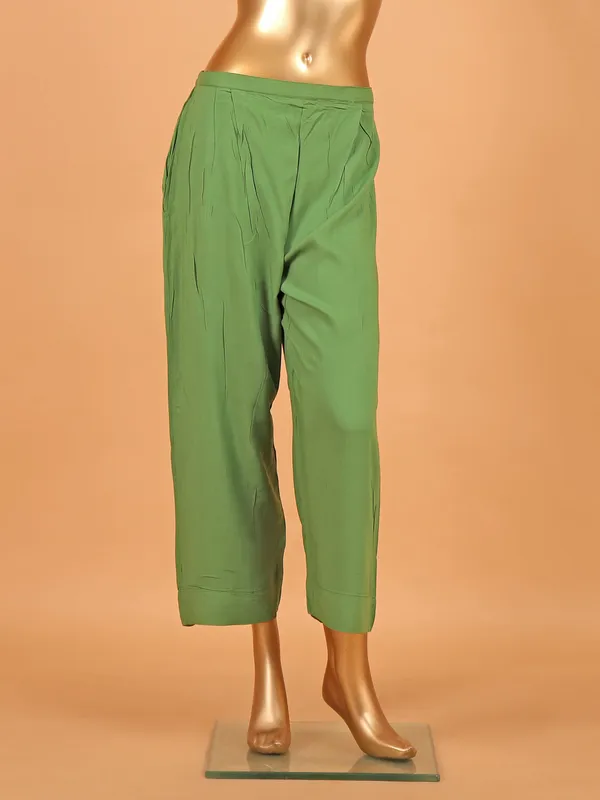 Green festive printed silk salwar suit