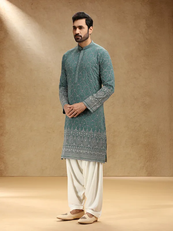 Green festive wear georgette kurta pajama