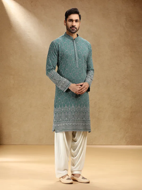Green festive wear georgette kurta pajama
