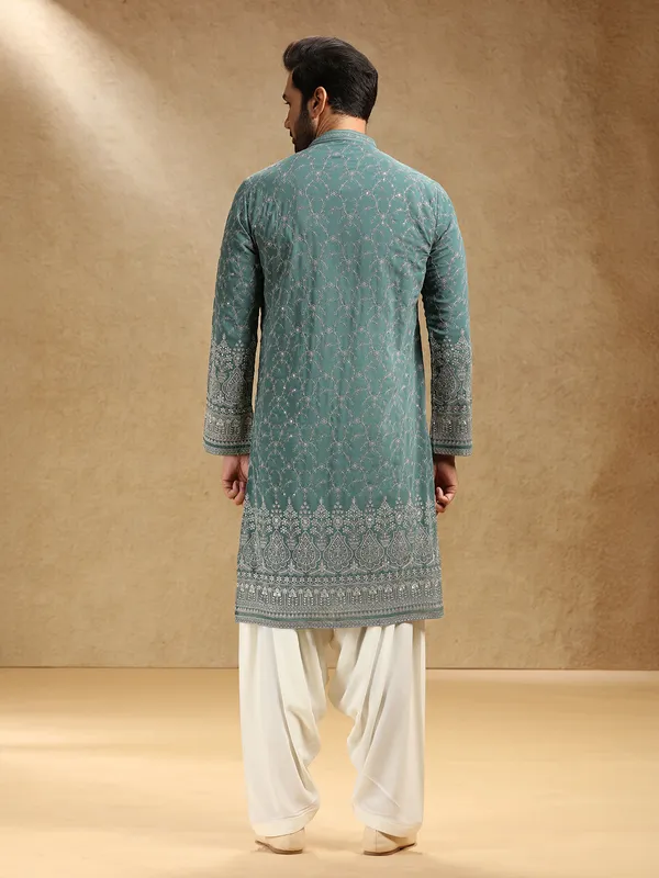 Green festive wear georgette kurta pajama