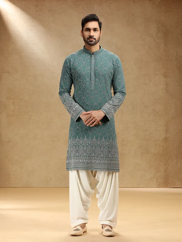 Green festive wear georgette kurta pajama