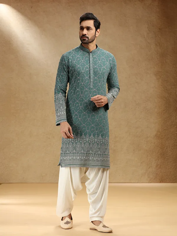 Green festive wear georgette kurta pajama