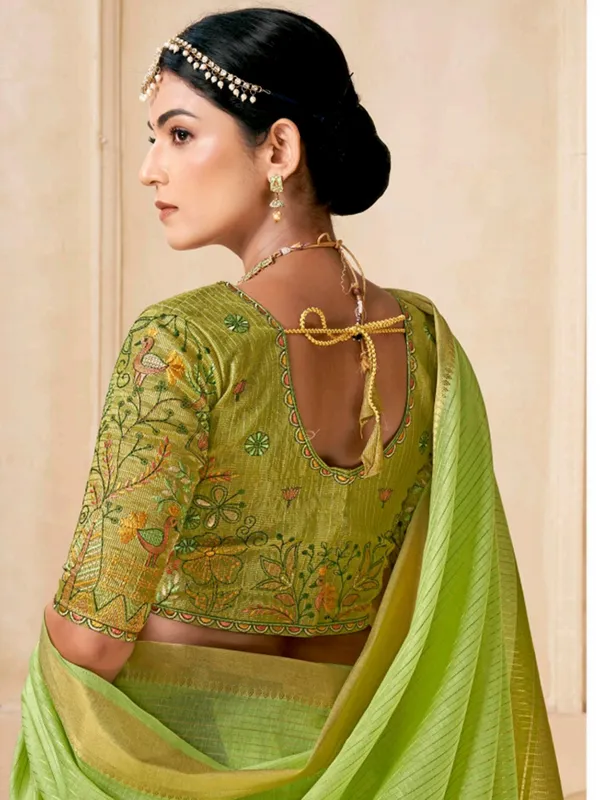 Green festive wear saree in viscose