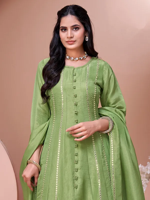Green festive wear silk palazzo suit