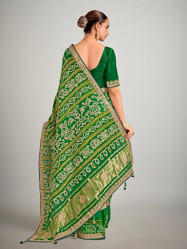 Green gajji silk bandhej printed saree