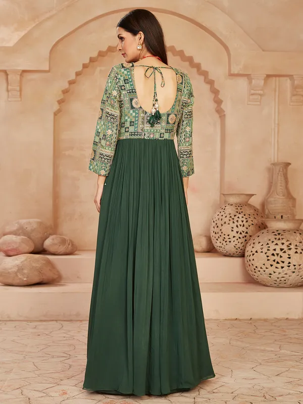 Green georgette anarkali suit with regal embellishments