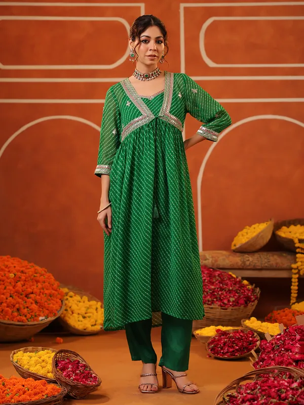 Green georgette printed kurti suit
