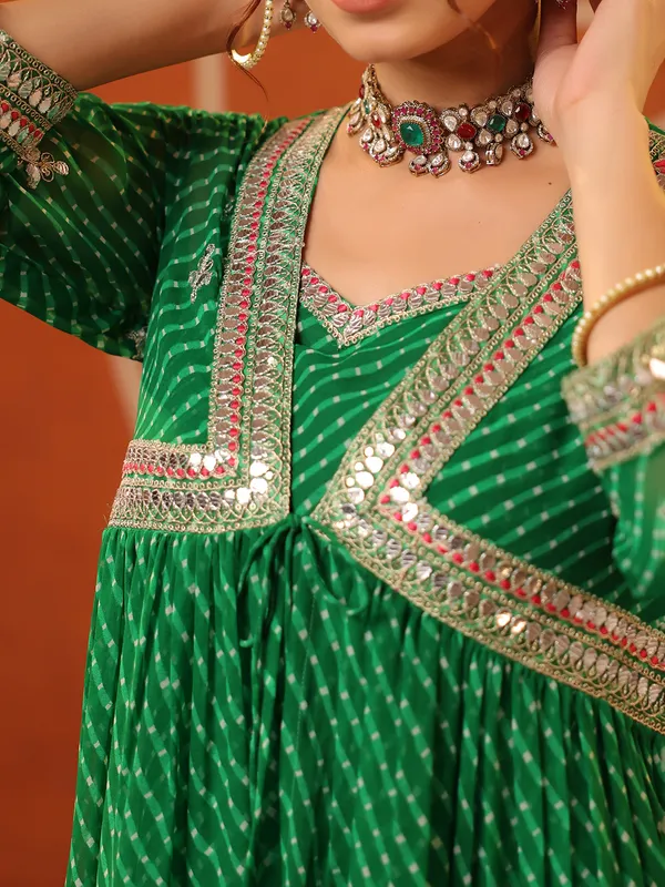 Green georgette printed kurti suit