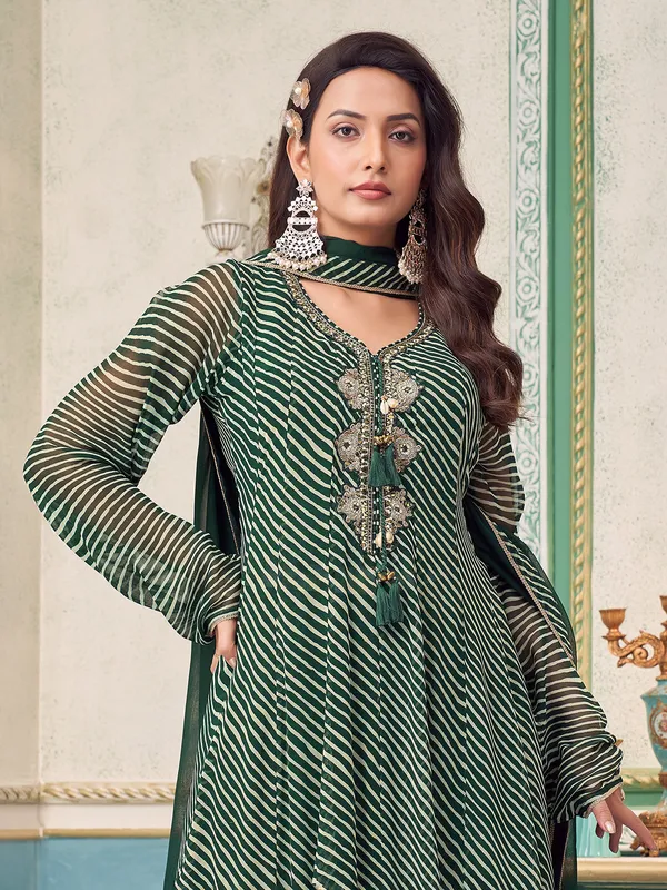 Green georgette printed palazzo suit for rakhi