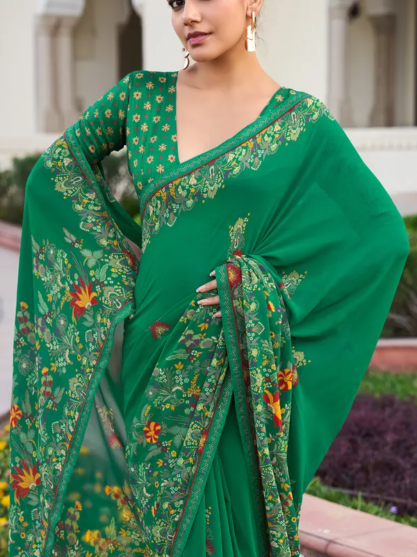 Green georgette saree for festivals and celebrations