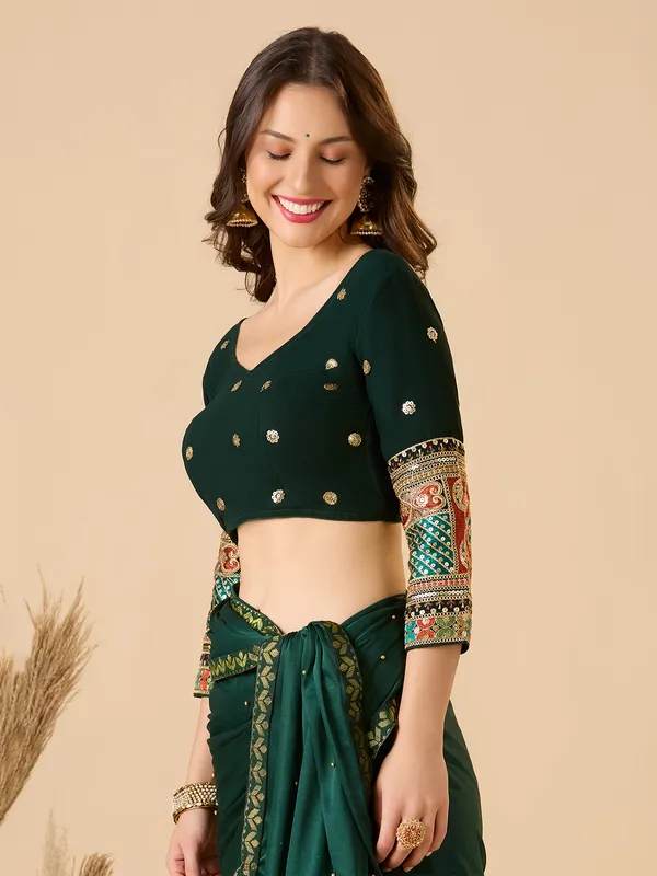 Green georgette sweetheart neck ready made blouse