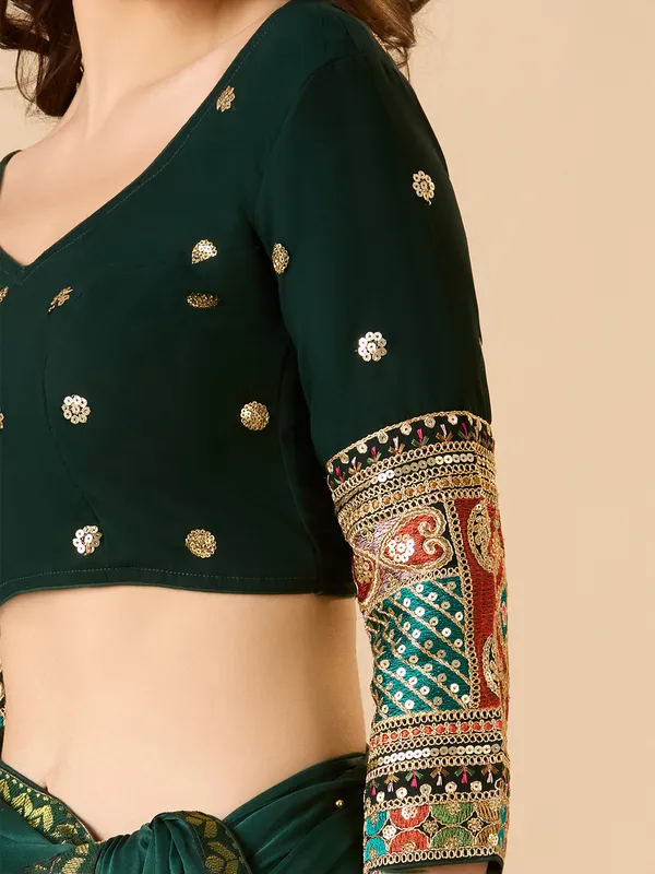 Green georgette sweetheart neck ready made blouse