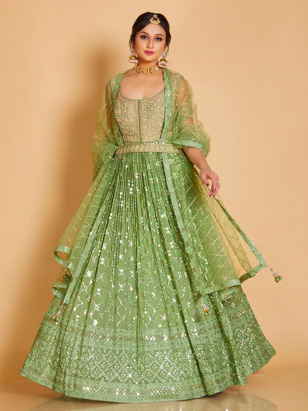 Green georgette wedding anarkali floor length suit