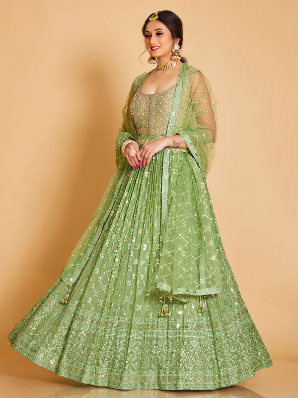 Green georgette wedding anarkali floor length suit