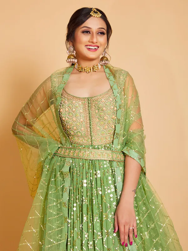 Green georgette wedding anarkali floor length suit