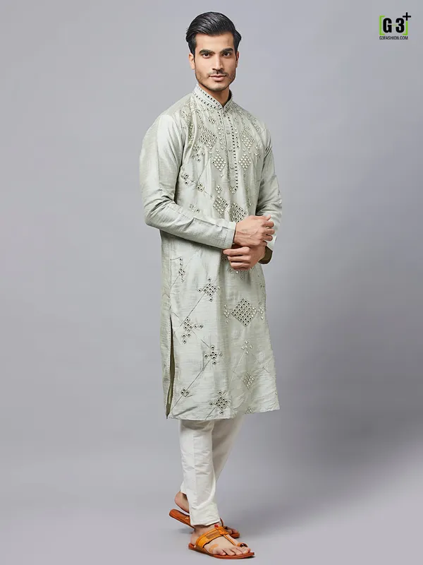 Green hue festive wear silk kurta set