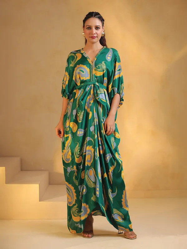 Green indowestern printed silk kurti