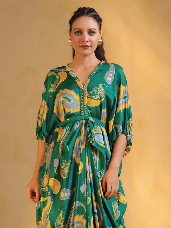 Green indowestern printed silk kurti